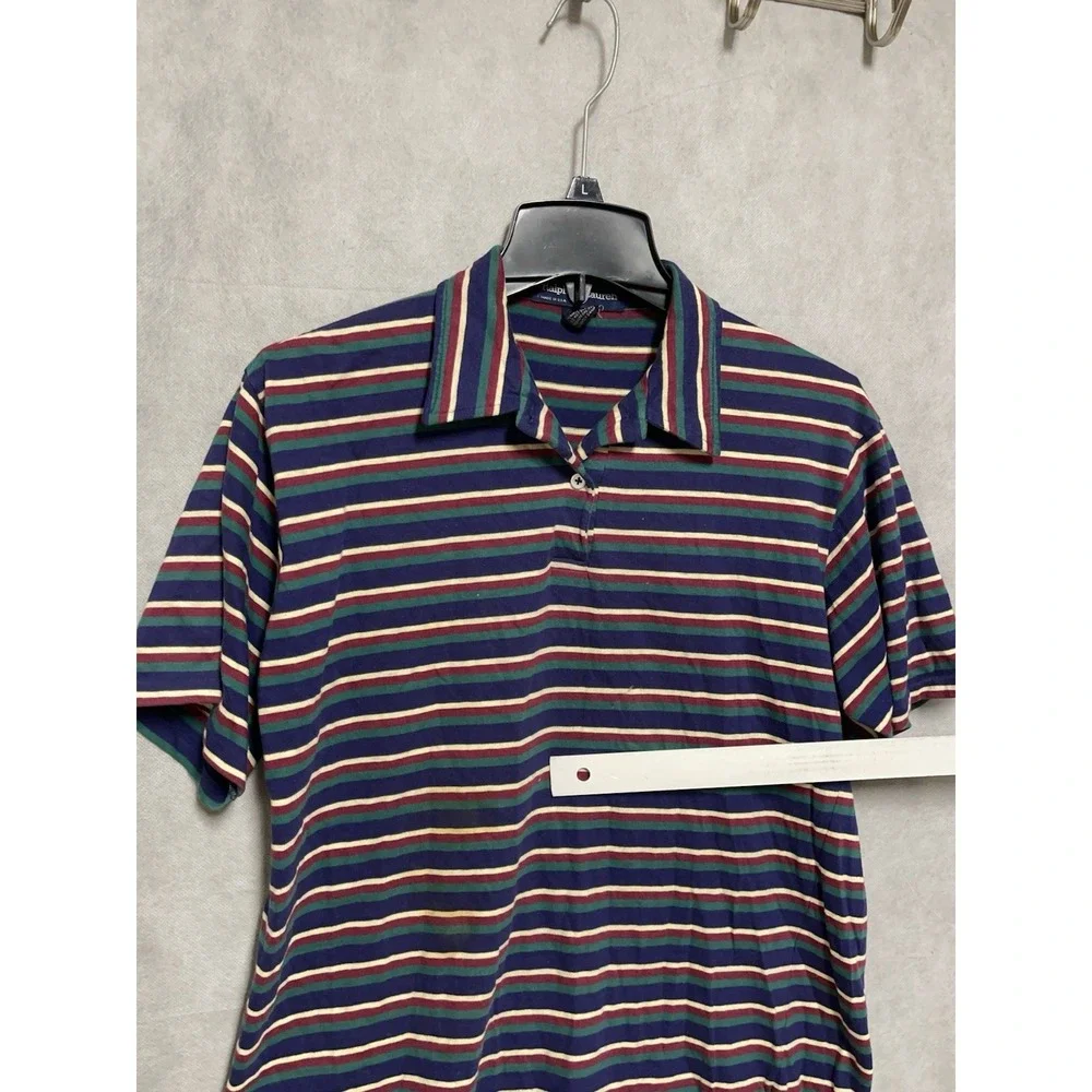 VTG‎ Ralph Lauren Polo Shirt Men M Rainbow Striped Cotton Casual Preppy USA 90s